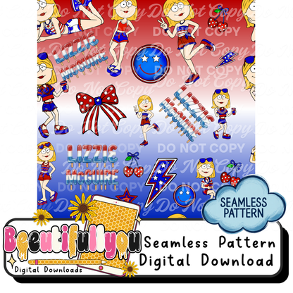 Patriotic Design Bundle PNG | 4th of July Clipart + Seamless Pattern + OTF Font | USA Bundle | Red White Blue Graphics