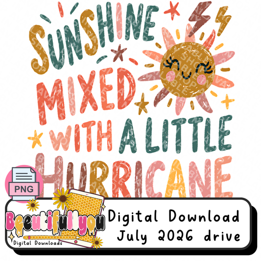 Sunshine Mixed With A Little Hurricane PNG, Toddler Girl Sublimation Design, Retro Boho Sun Shirt PNG, Wild Child Digital Download, DTF Design