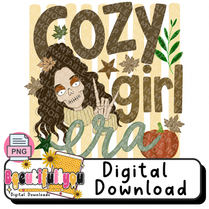 Cozy Girl Era Fall Skeleton PNG Design Download