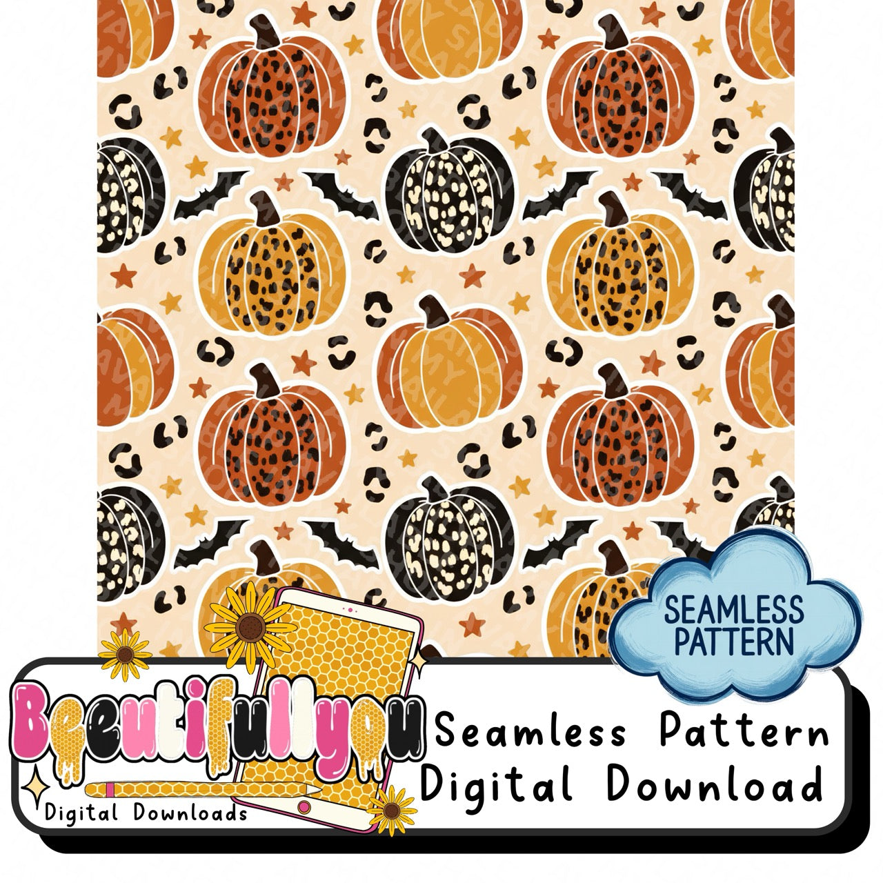 Leopard Harvest Bundle | Alpha Font + Seamless + Clipart