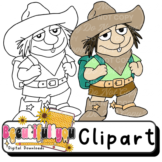 Cute Cowboy Clipart, Western Cowboy PNG, Outline & Colored Clipart,  Commercial Use Digital Download