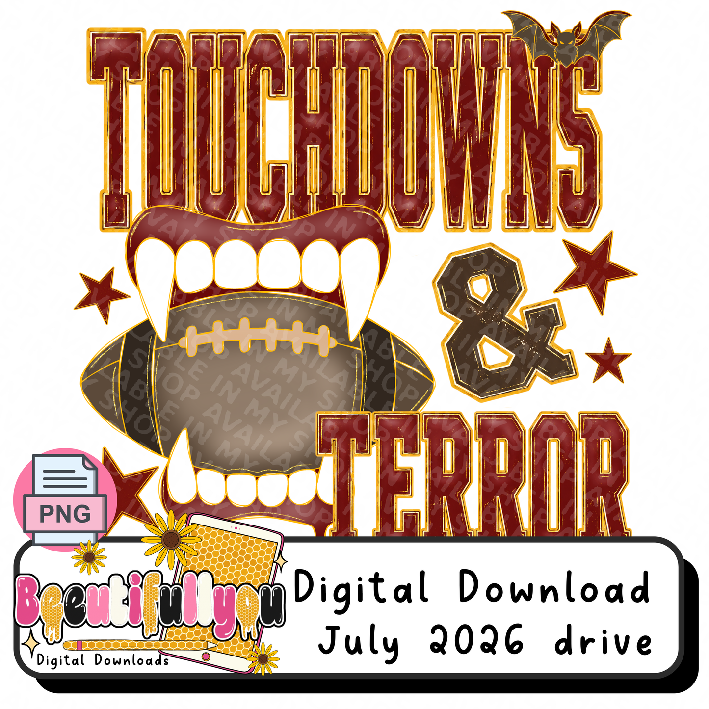 Touchdowns & Terror Halloween Football PNG Design