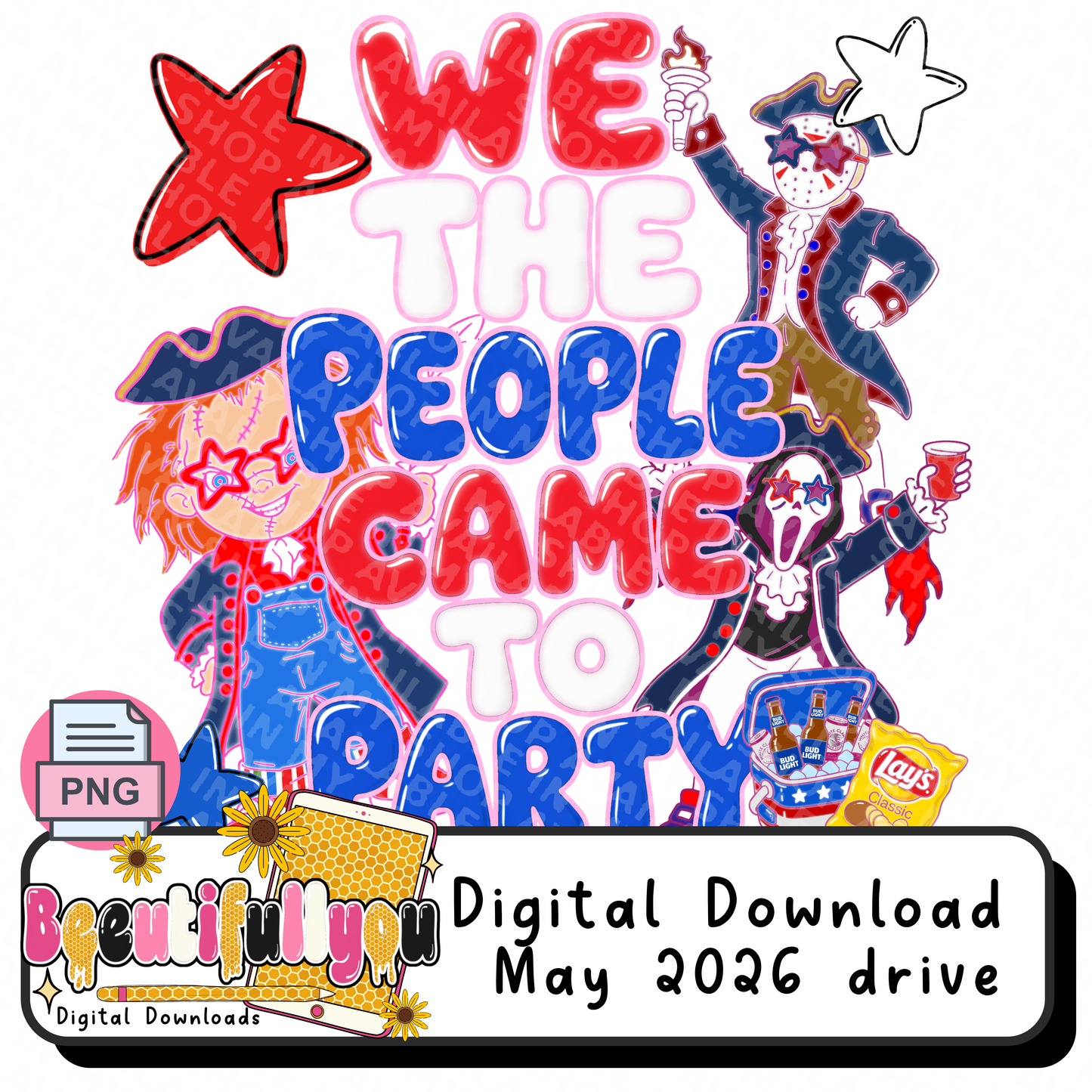 We the People Came to Party PNG | Patriotic Horror Character Shirt Design | Funny 4th of July Sublimation & DTF design Download