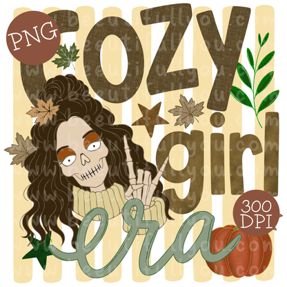 Cozy Girl Era Fall Skeleton PNG Design Download