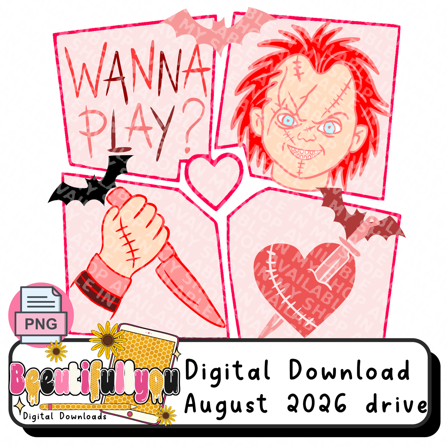 Wanna Play? Horror Doll PNG Design Download