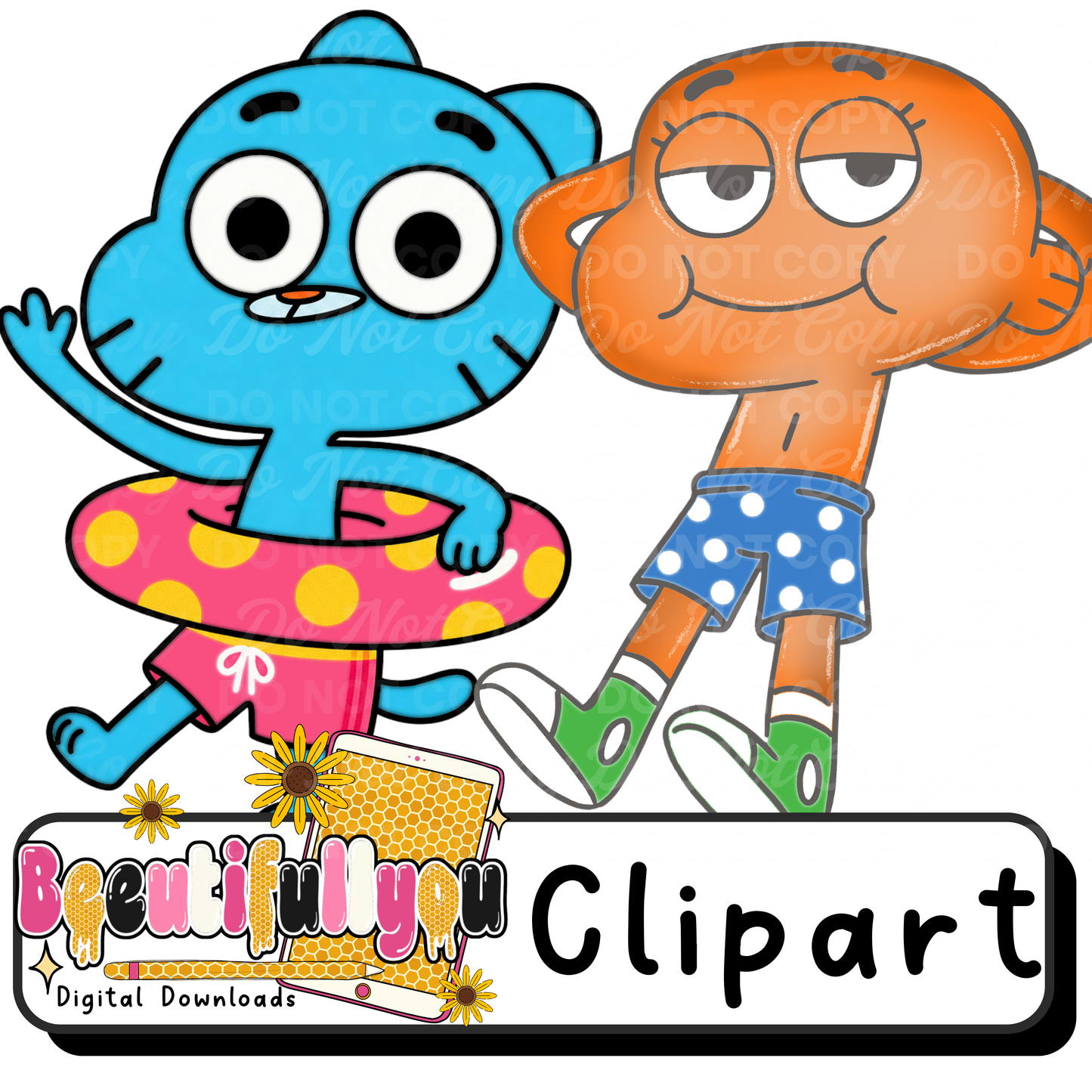 Amazing World of Gumball Summer Clipart Bundle | Character Inspired Summer PNGs | Colored Clipart & Outline Bundle