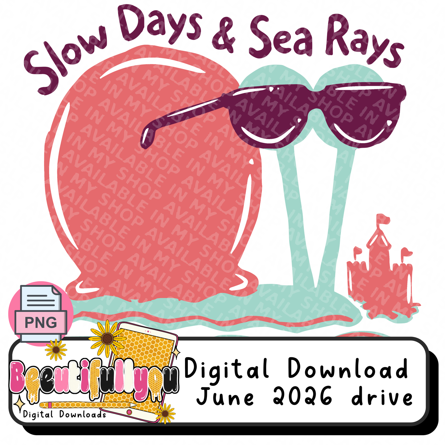 Slow Days & Sea Rays PNG | Cute Beach Snail Summer Shirt Design | Coastal Sublimation & DTF Design Download