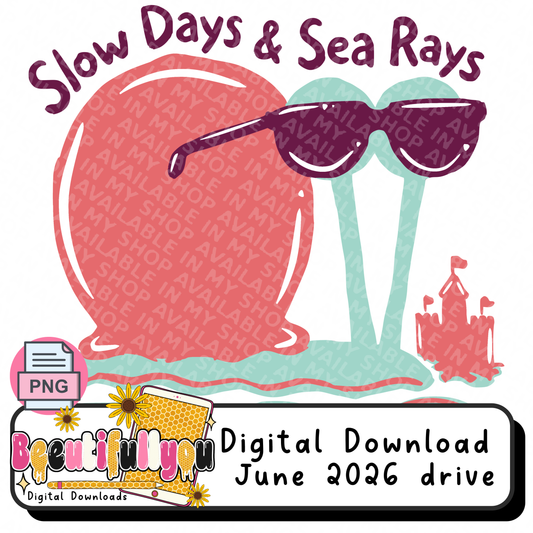 Slow Days & Sea Rays PNG | Cute Beach Snail Summer Shirt Design | Coastal Sublimation & DTF Design Download