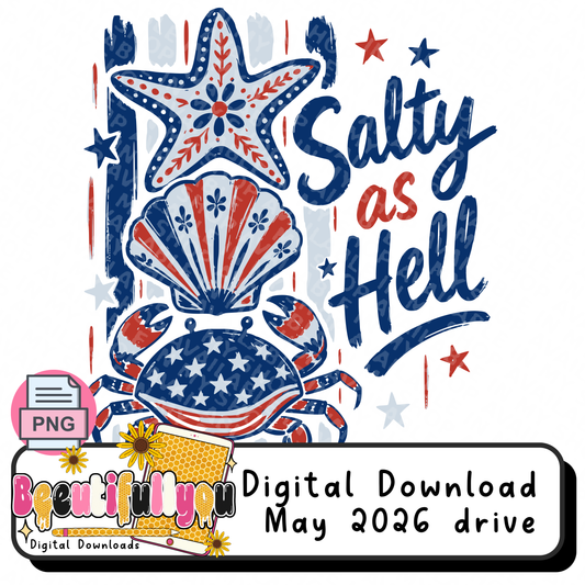 Salty as Hell PNG | Patriotic Crab Coastal Shirt Design | Funny Beach 4th of July Sublimation & DTF design Download