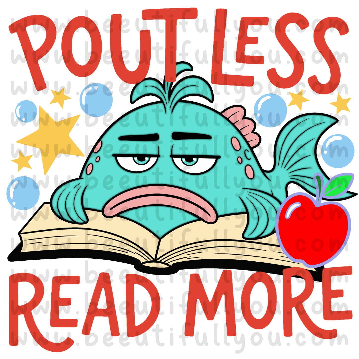 Pout Less Read More PNG Bundle | Pout Fish School Design | Matching Seamless Pattern Included | Teacher & Reader Digital Download