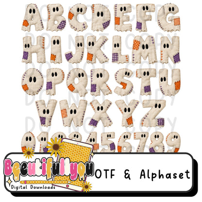 Ghost Sheet Patchwork OTF Font + Alpha Set