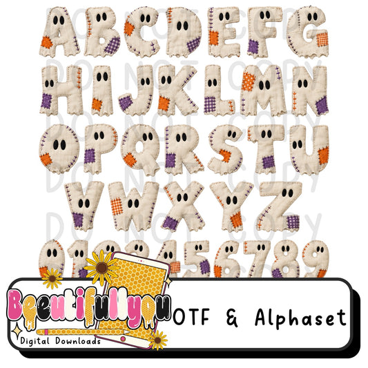 Ghost Sheet Patchwork OTF Font + Alpha Set