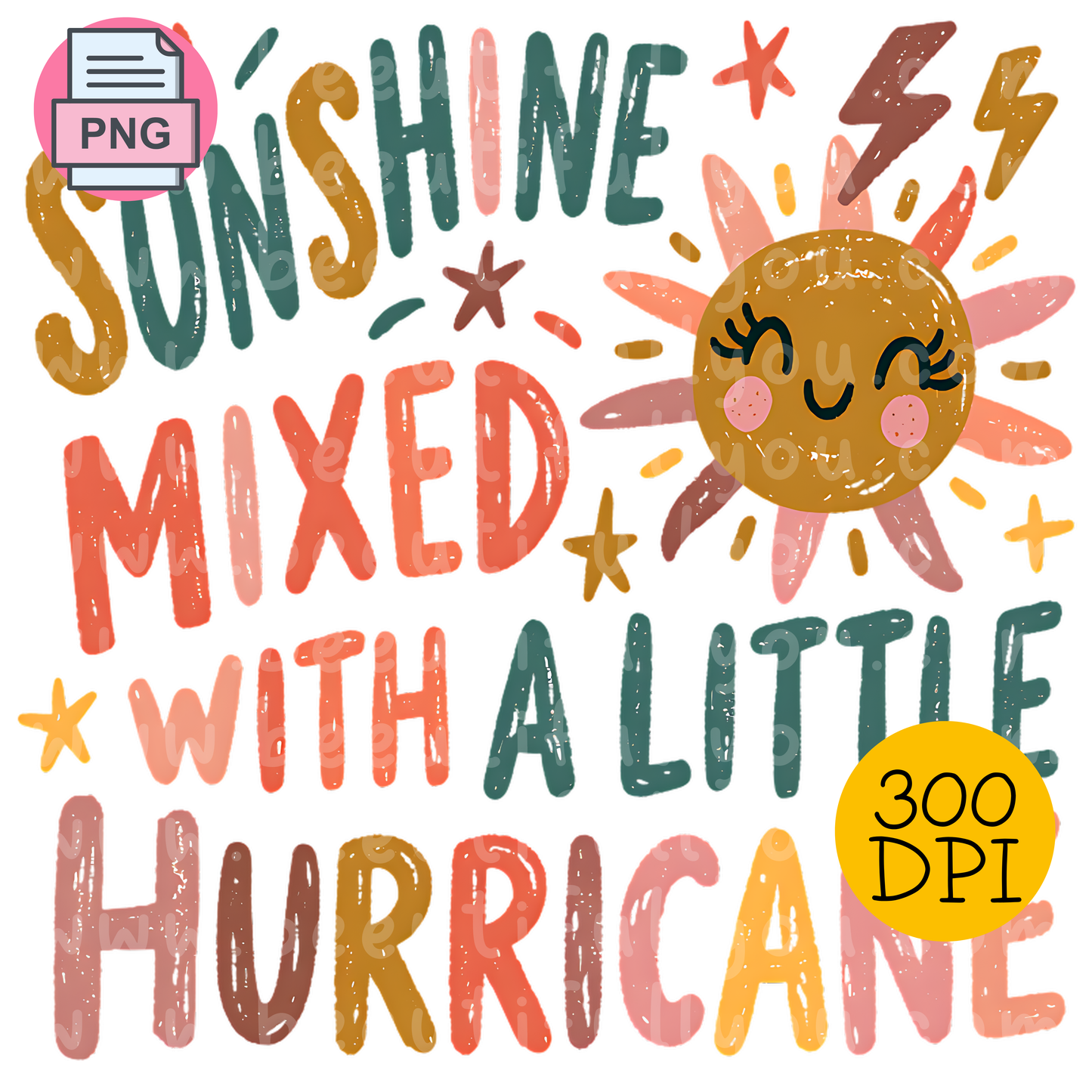 Sunshine Mixed With A Little Hurricane PNG, Toddler Girl Sublimation Design, Retro Boho Sun Shirt PNG, Wild Child Digital Download, DTF Design