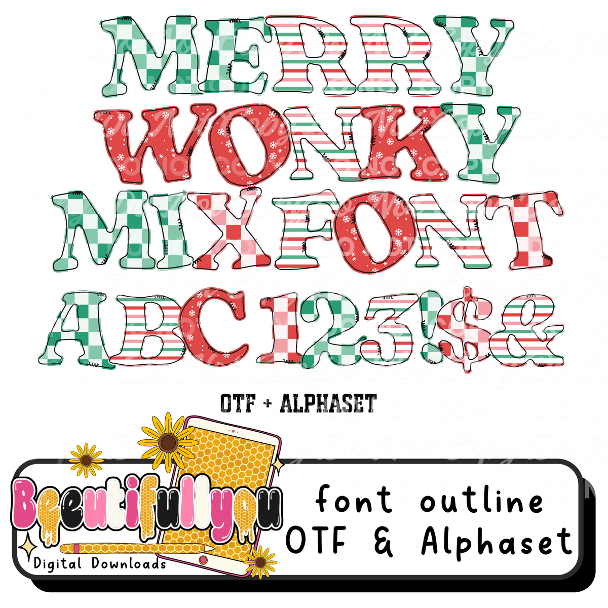 Merry Wonky Mix Christmas Font | OTF + Alpha Set