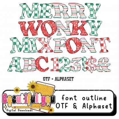 Merry Wonky Mix Christmas Font | OTF + Alpha Set