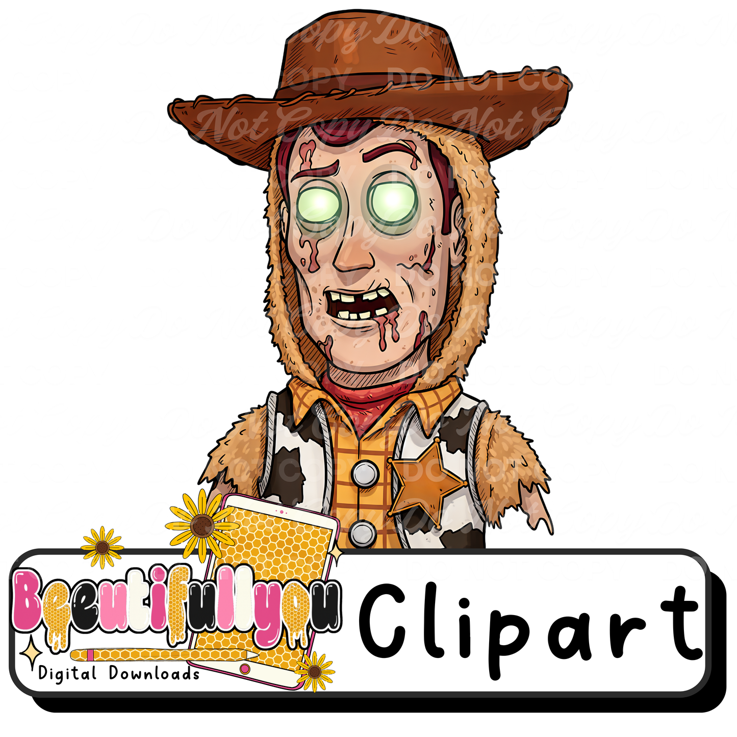 Zombie Cowboy Clipart PNG | Colored & Outline Clipart Bundle | Halloween Clipart | DIY Coloring Clipart | Digital Download