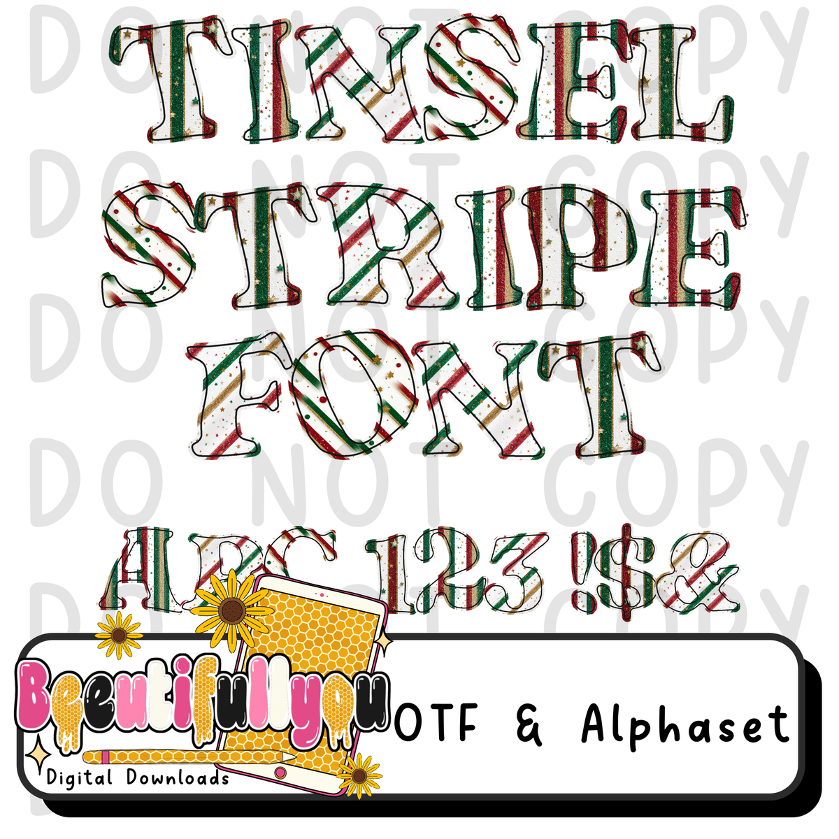 Tinsel Stripe Christmas Font | OTF + Alphabet Set
