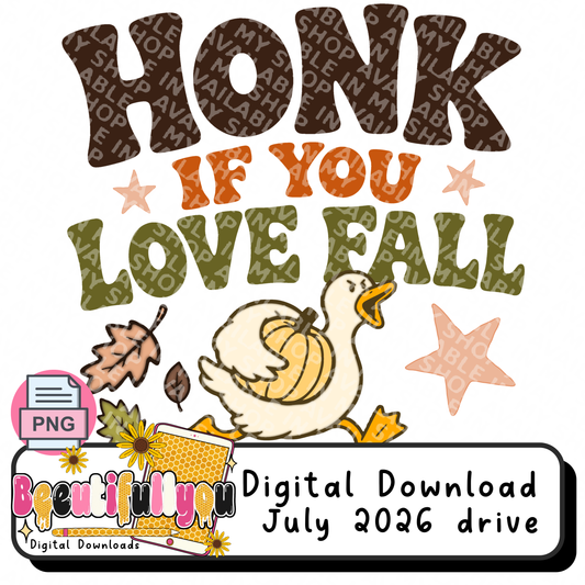 Honk If You Love Fall PNG | Goose Fall Shirt Design | Matching Seamless Pattern | Autumn Goose PNG | Pumpkin Goose | Digital Download