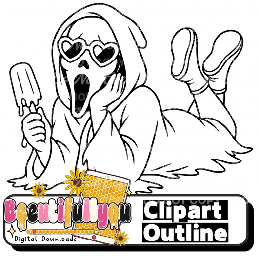 Summer Ghost Face Outline Clipart PNG | Popsicle Horror Outline | Spooky Summer Clipart  | Digital Download