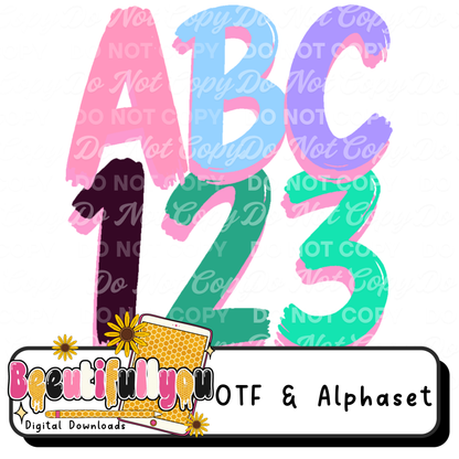 Skittles Paint Party Font Duo | OTF Font & Alphabet Set | Colorful Paint Brush Font | Kids Crafts Font | Playful Typography Font