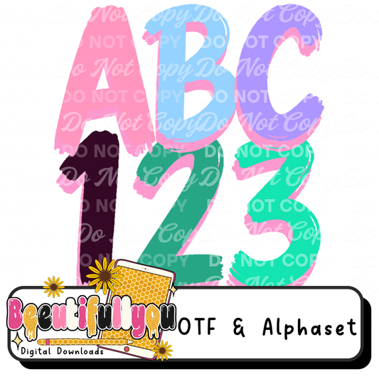 Skittles Paint Party Font Duo | OTF Font & Alphabet Set | Colorful Paint Brush Font | Kids Crafts Font | Playful Typography Font