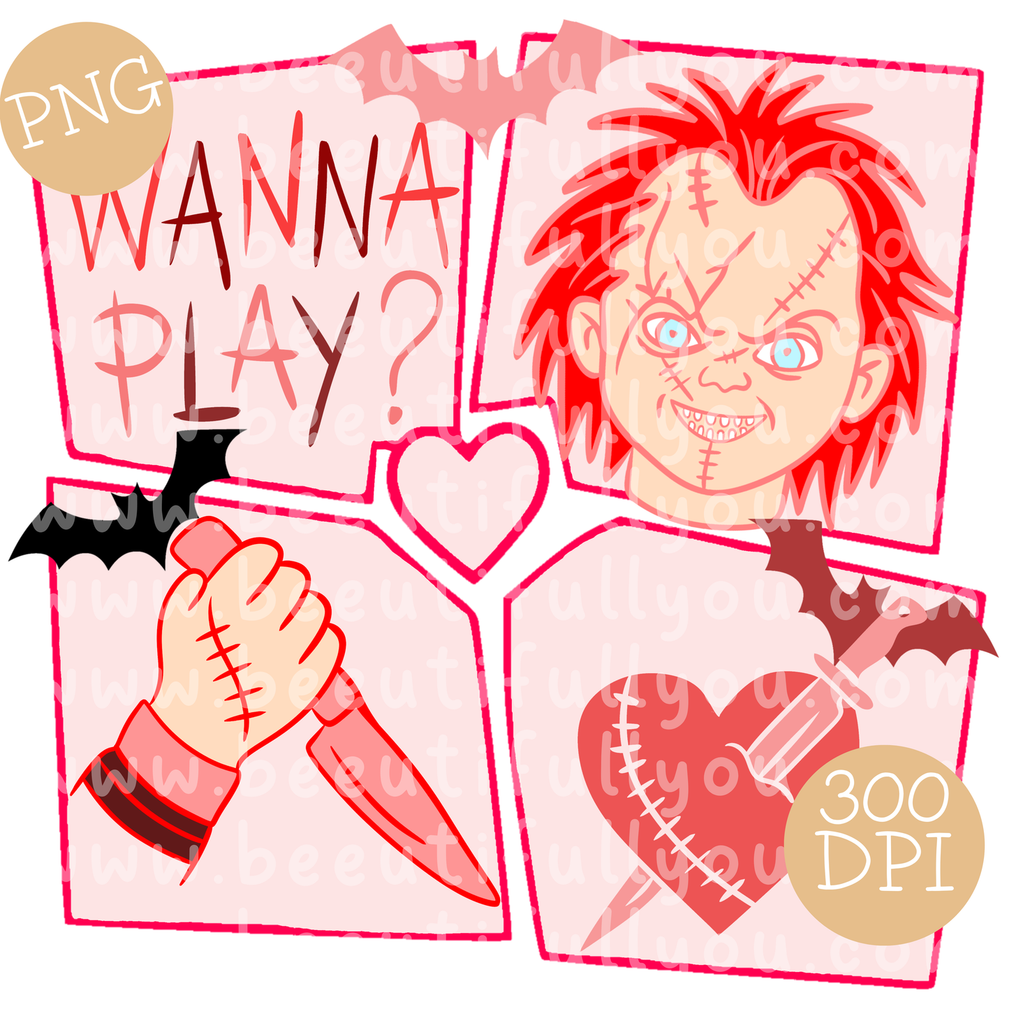 Wanna Play? Horror Doll PNG Design Download