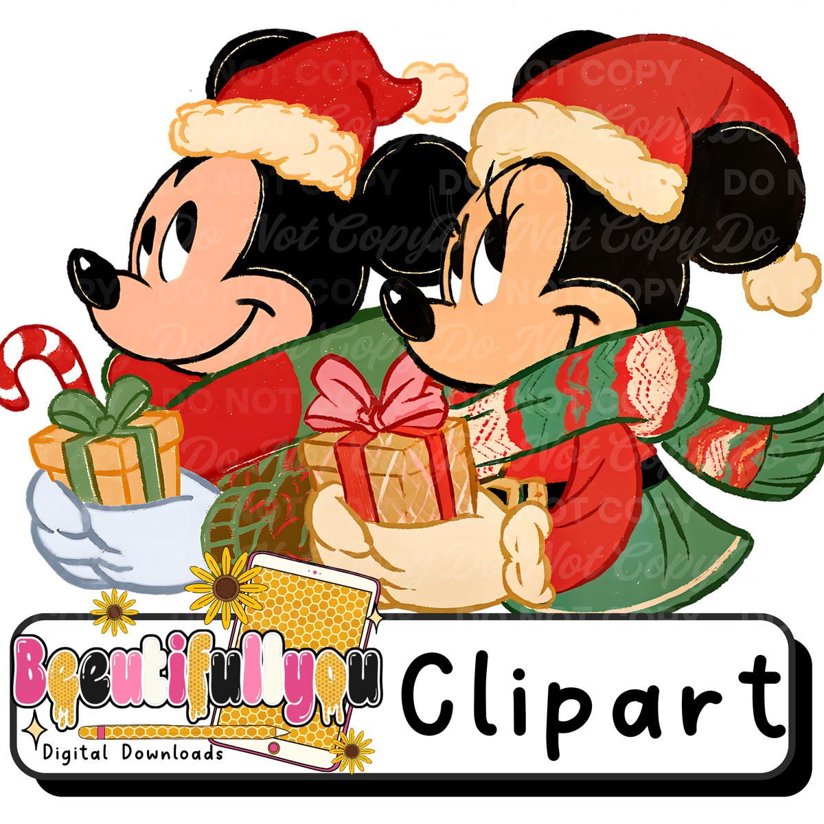 Christmas Mouse Couple Clipart PNG, Cozy Holiday Clipart, Digital Download
