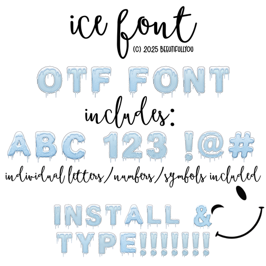 Ice Font OTF + PNG Letters | Dripping Frozen Style Alphabet, Numbers & Symbols | Installable & Individual letters, numbers and symbols Included