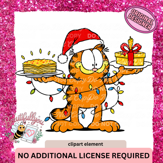Garfield Christmas Clipart Element | PNG Download | Lasagna, Gift & Holiday Lights