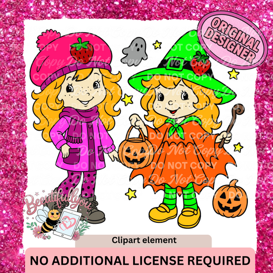 Strawberry Halloween Girls Clipart