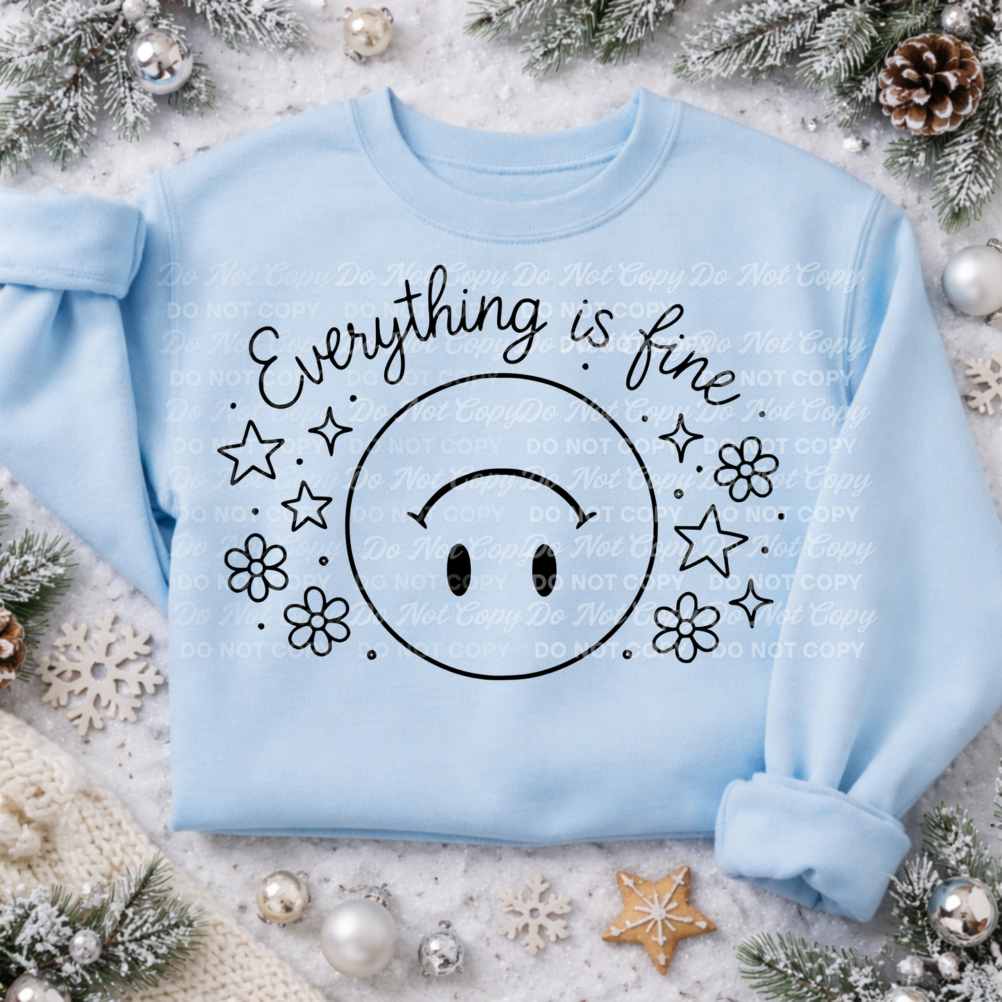 Everything Is Fine PNG | Smiley Face Mental Health Humor | Funny Sarcastic Shirt Design | Black & White Versions | Digital Download
