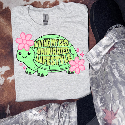 Living My Best Unhurried Lifestyle | Cute Turtle Spring Design | Funny Slow Life PNG
