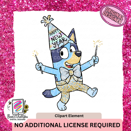 Happy New Year Dog Clipart | Sparkler Party Clipart PNG | Glitter Bow Celebration Element