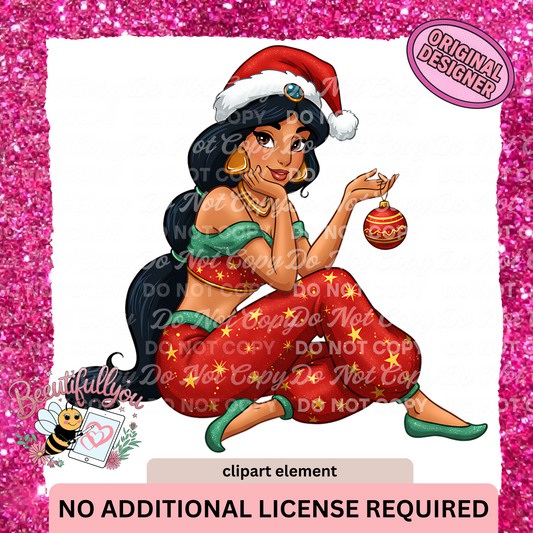Christmas Princess Clipart Element | PNG Download | Festive Holiday Character