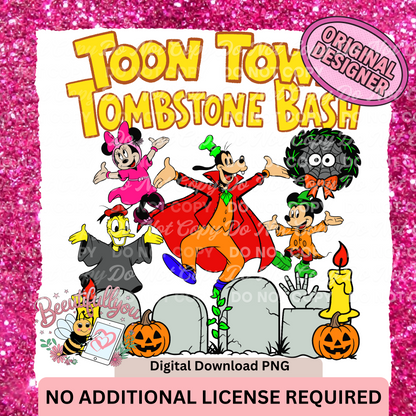 Toon Town Tombstone Bash Bundle – PNG Design, Seamless Tumbler Wrap, Font + Clipart Pack (Digital Download)