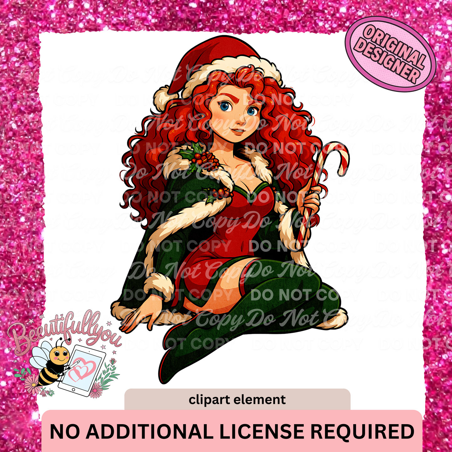 Christmas Redhead Princess Clipart Element | PNG Download | Holiday Character Art