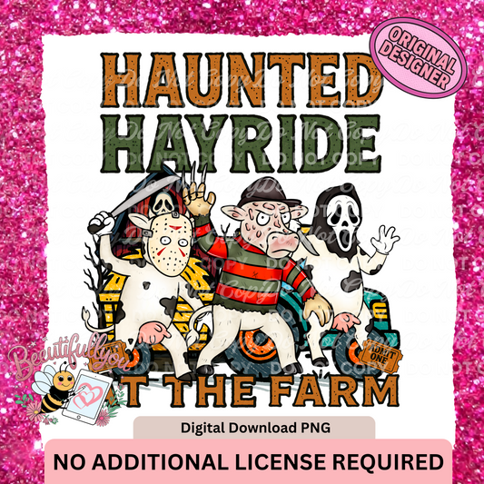 Haunted Hayride at the Farm – Funny Spooky Halloween Digital Download PNG with Matching Sleeve Design