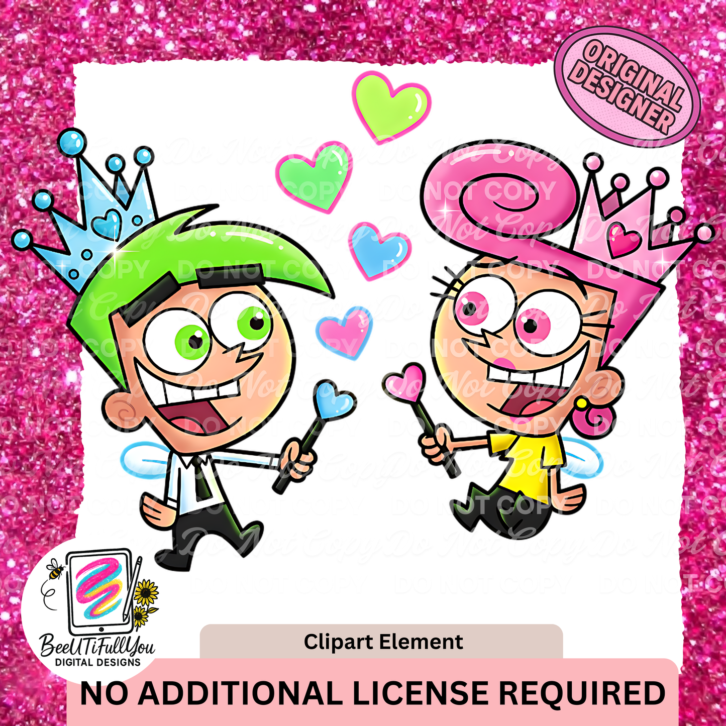 Fairy Valentine Clipart Element • Cute Magic Wand Characters PNG + Outline