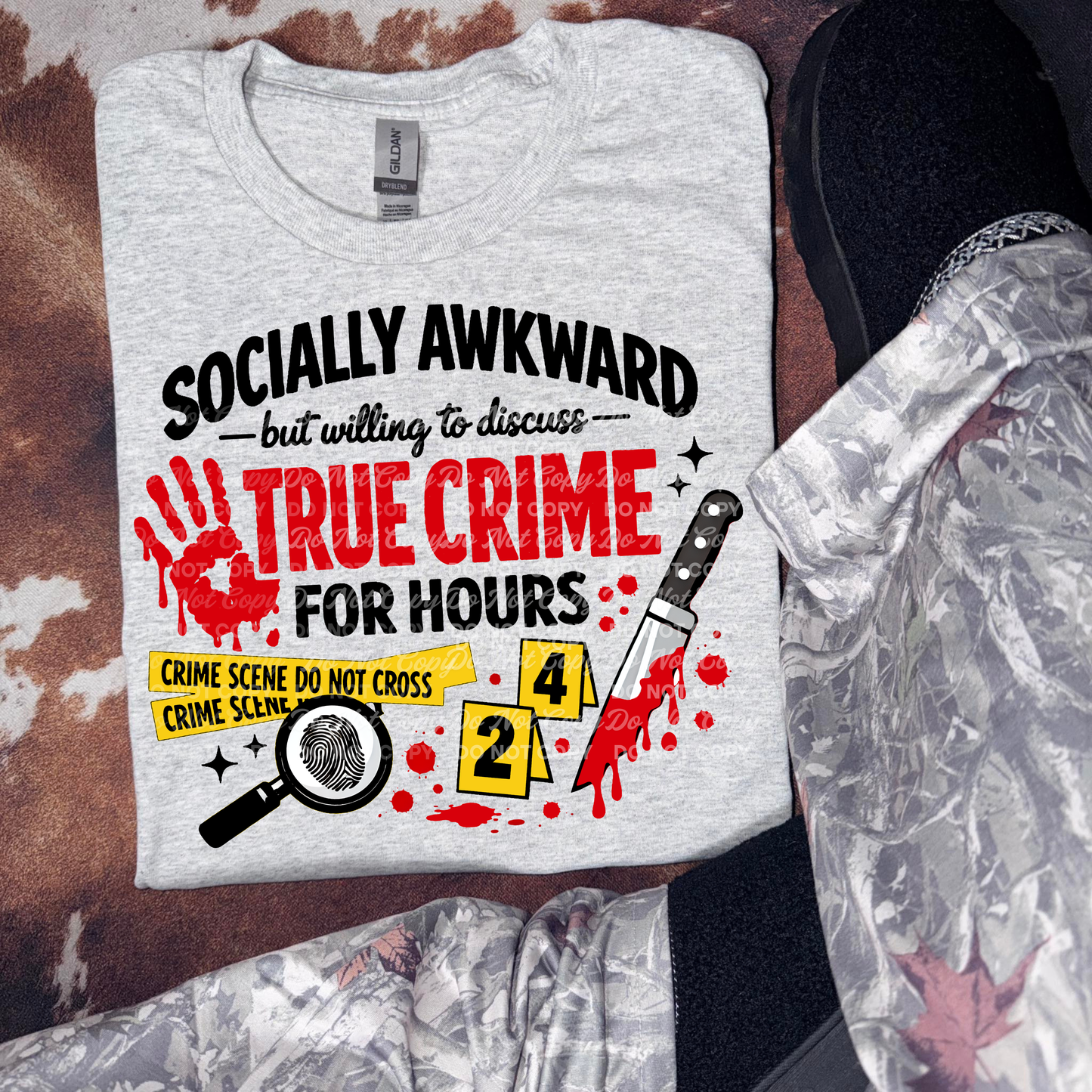 Socially Awkward But Willing to Discuss True Crime for Hours PNG | Funny True Crime Shirt Design