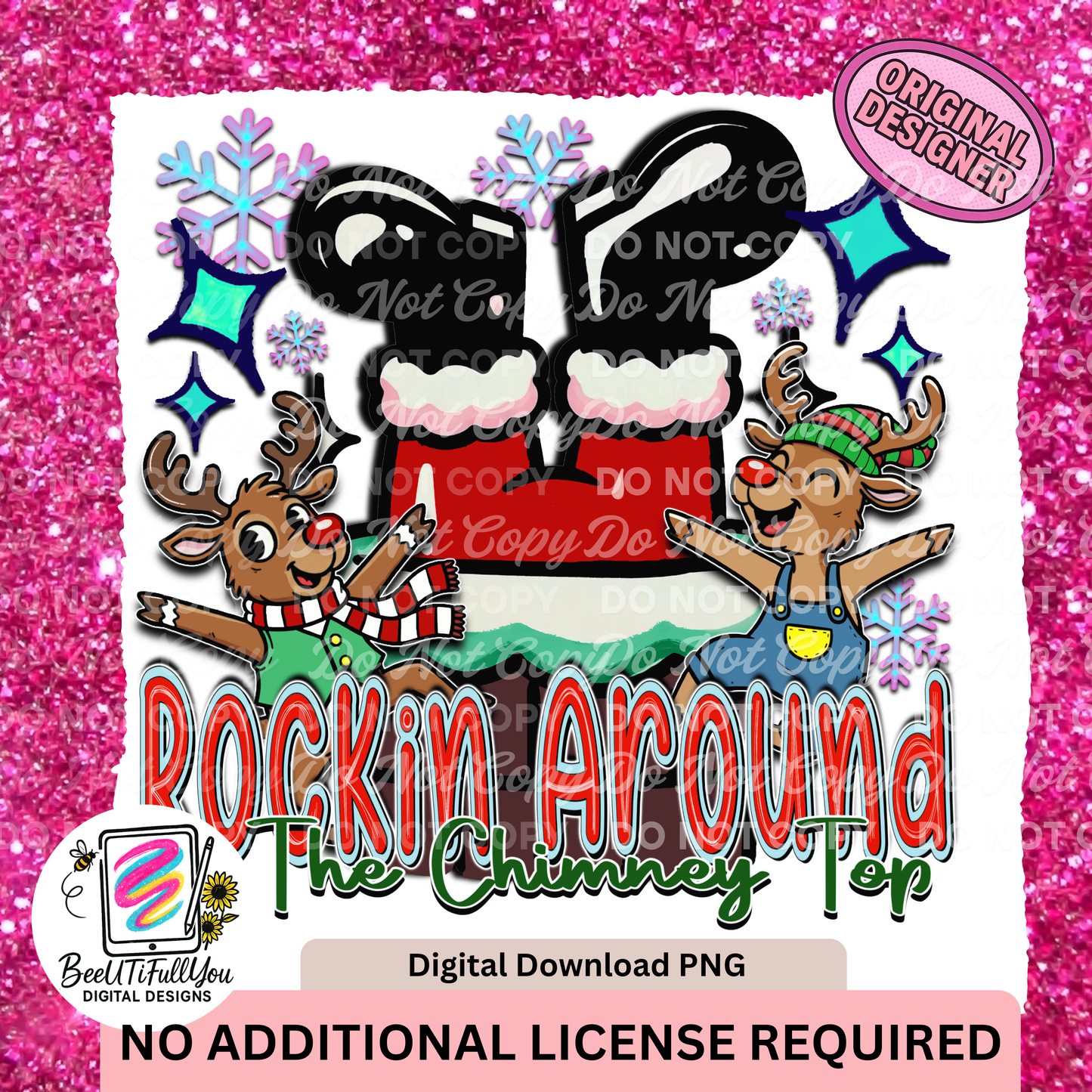 Rockin’ Around the Chimney Top PNG | Cute Christmas Design | Santa Stuck in Chimney | Sublimation & DTF Design Digital Download