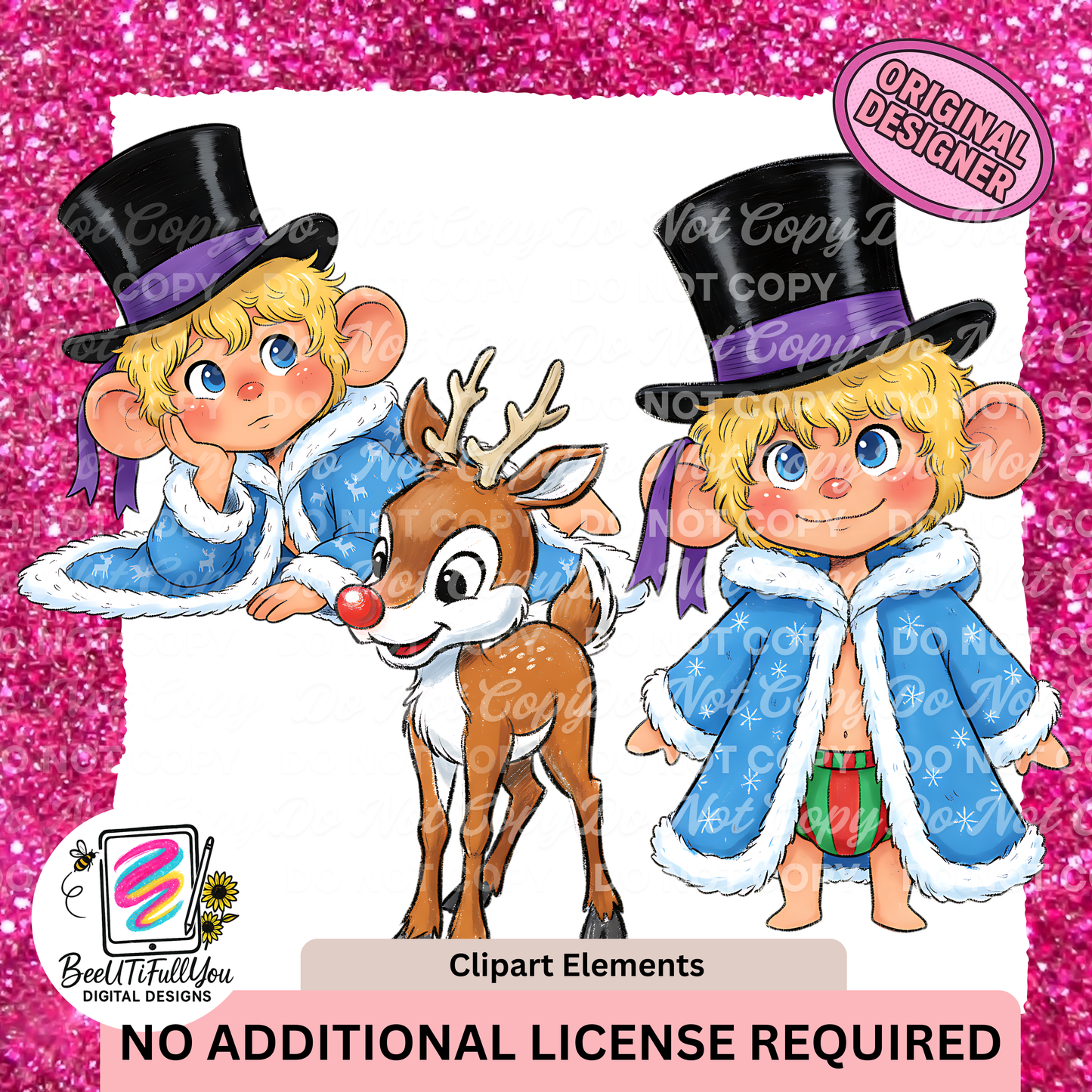 Christmas Rudolph Boy & Reindeer Clipart,  3 PNG Elements