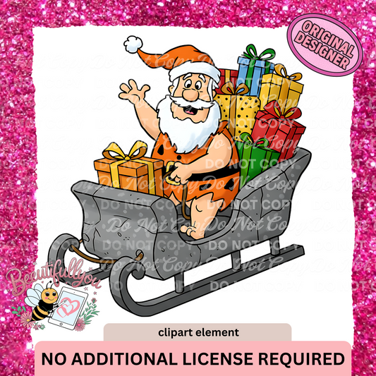 Santa Sleigh Clipart | Christmas Cartoon PNG Element