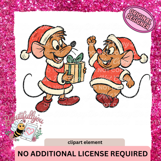 Christmas Mice Clipart | Cute Holiday Mouse Duo PNG | DIY Crafts & Designs