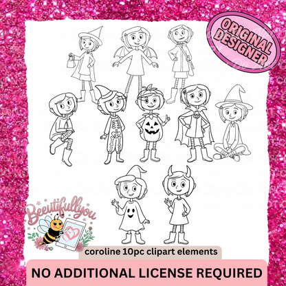 CoraHalloween Clipart – 10pc Black & White Doodle Set
