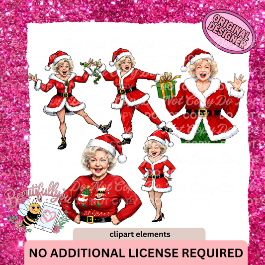 Funny Christmas Lady Clipart Bundle | Retro Holiday Woman PNGs | Santa Outfit Poses | Christmas Design Elements