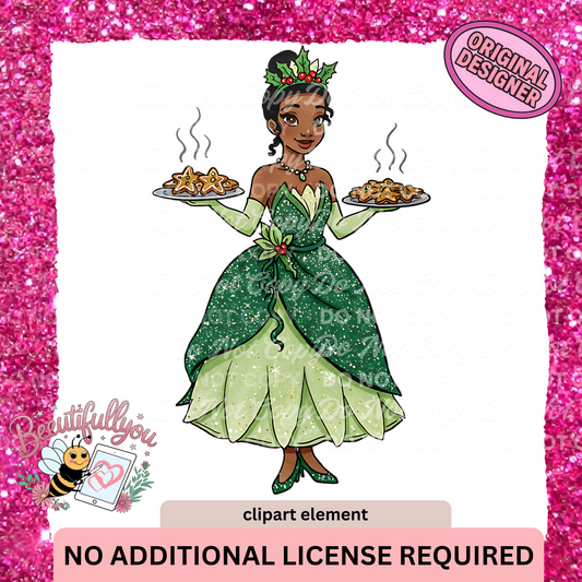 Christmas princess Clipart Element | PNG Download | Holiday Princess with Cookies