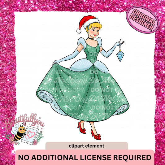Christmas princess Clipart Element | PNG Download | Holiday Princess in Santa Hat