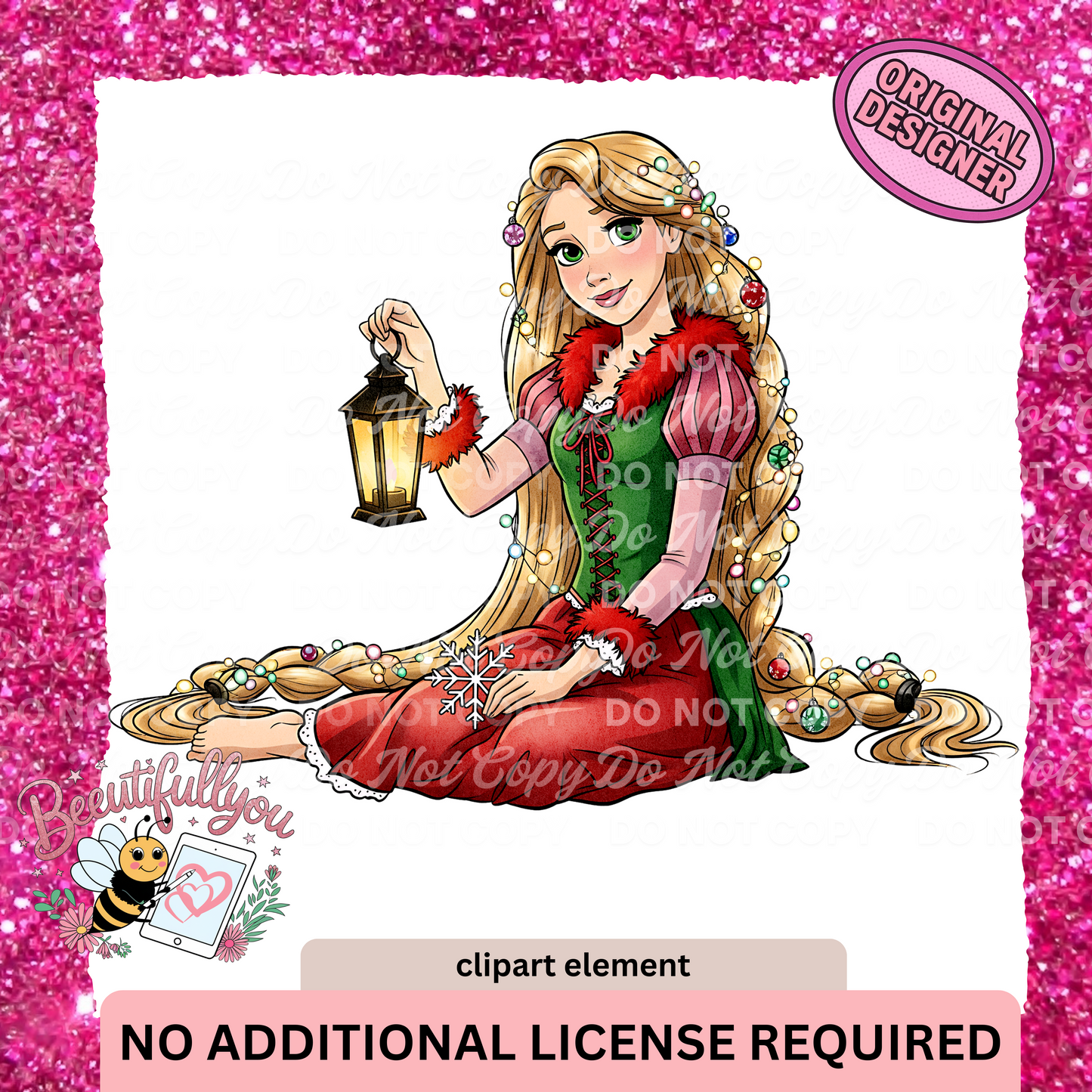 Christmas Clipart Element | PNG Download | Holiday Princess with Lantern & Ornaments