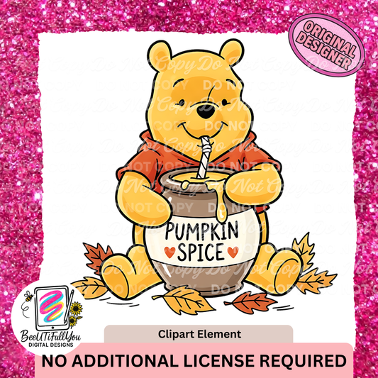 Pumpkin Spice Bear Clipart | Fall Coffee Clipart Element | Cute Autumn PNG
