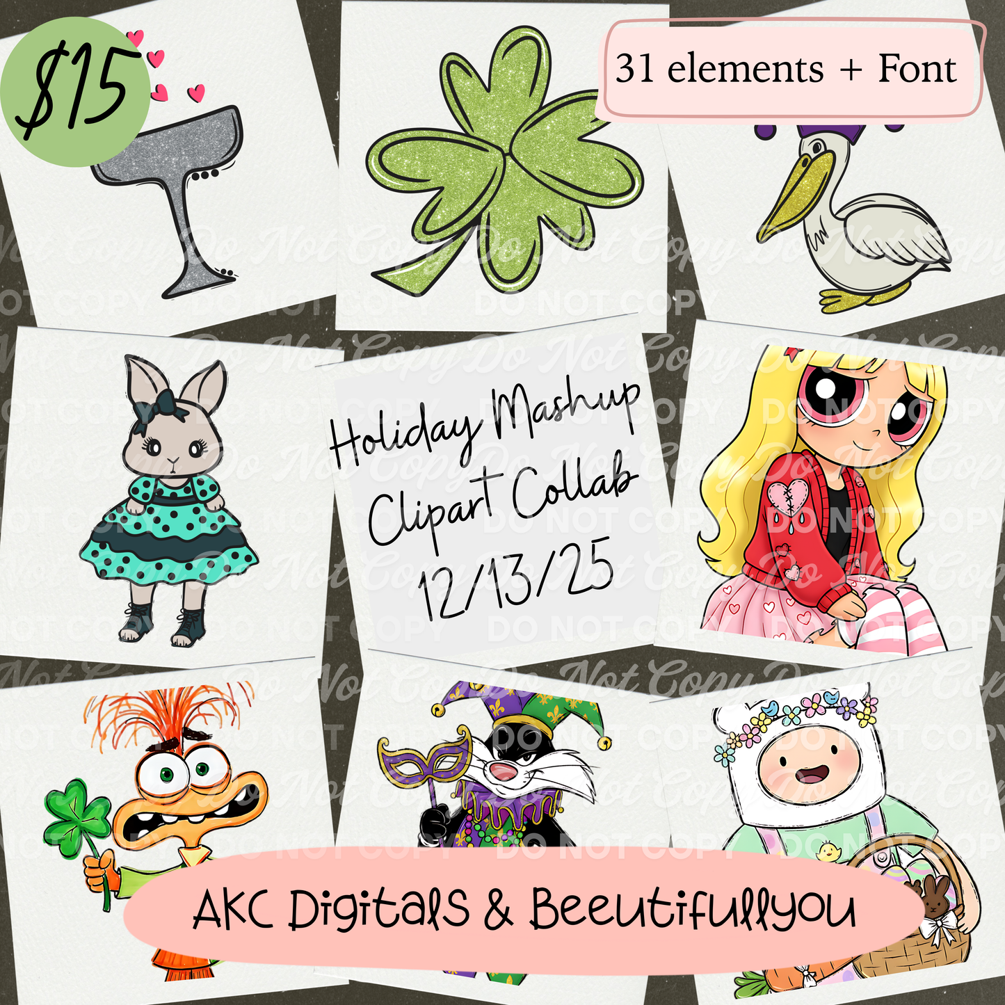 Holiday Mashup Clipart Collab | 30+ Elements + Bonus Font | AKC Digitals x BeeUTiFullYou | PNG Clipart for Designers